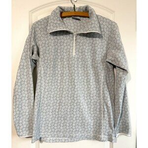 Columbia Sweater‎ Womens Medium Gray White Quarter Zip Soft Fleece Pullover Cozy